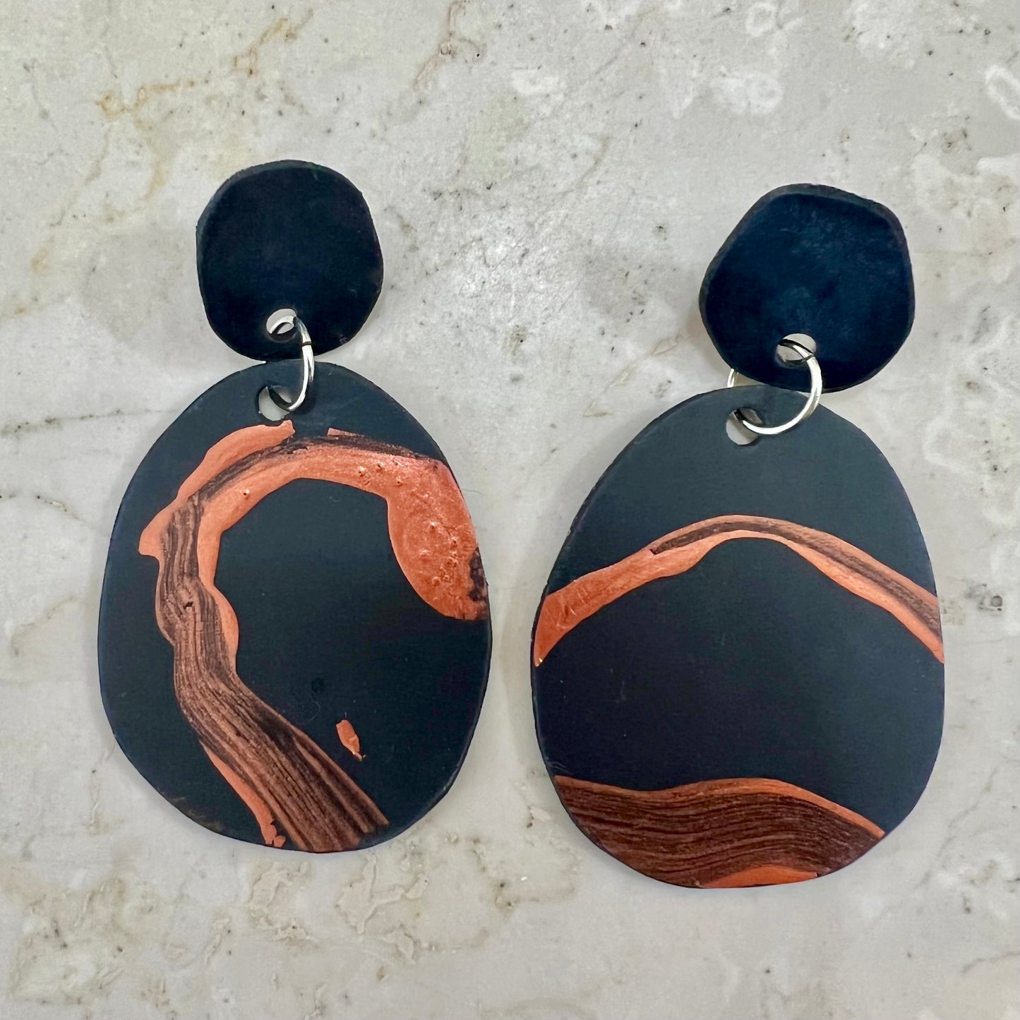 Oval shaped Rubber Earrings with abstract painted design