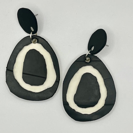 A pair of black and white rubber earrings