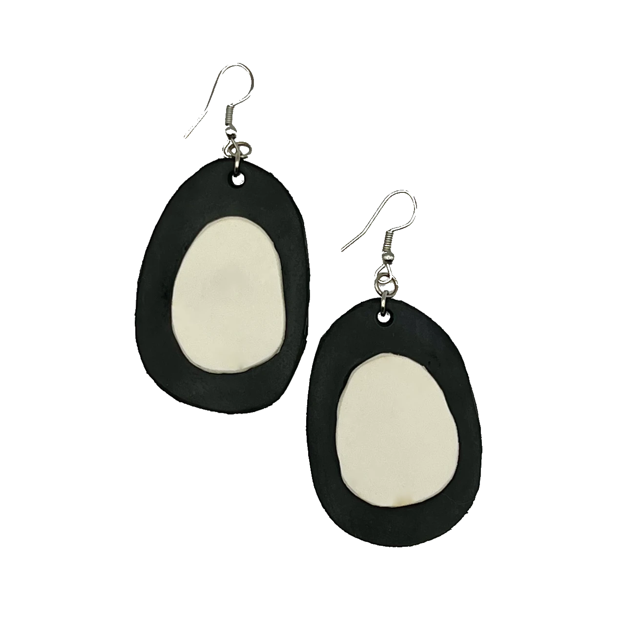 Rubber black and white dangle earrings