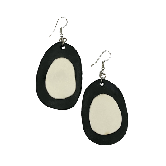 Rubber black and white dangle earrings