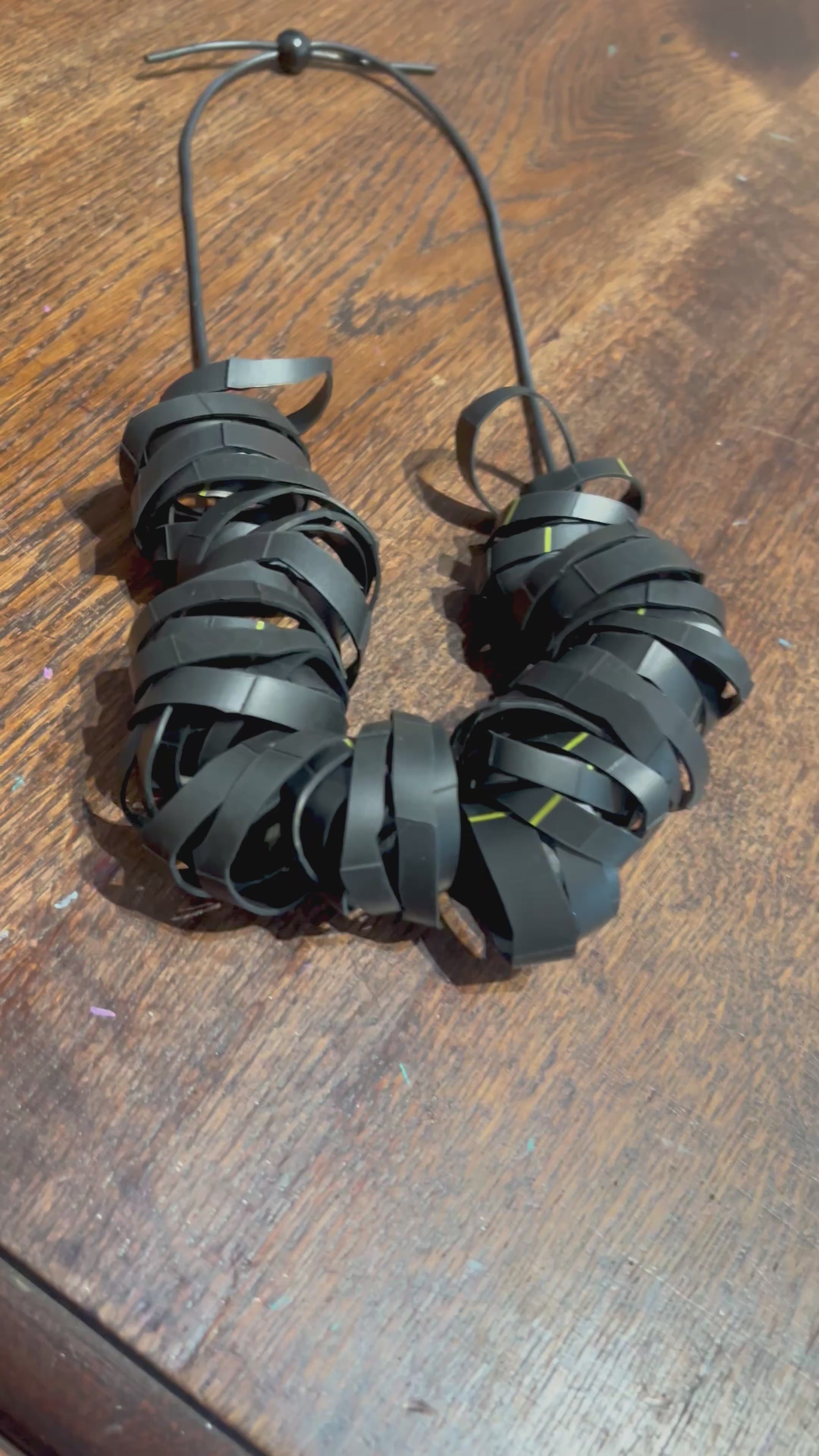 A necklace made from bicycle inner tube