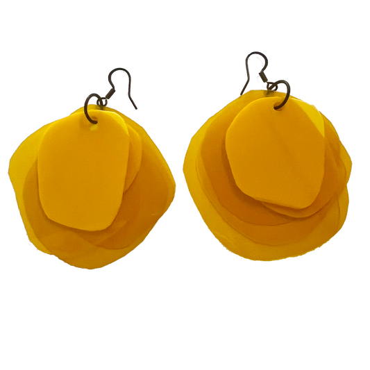 Repurposed plastic yellow and gold earrings