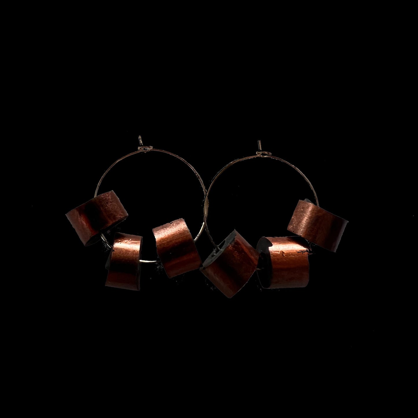 Hand painted rubber tube segments threaded onto earring hoops