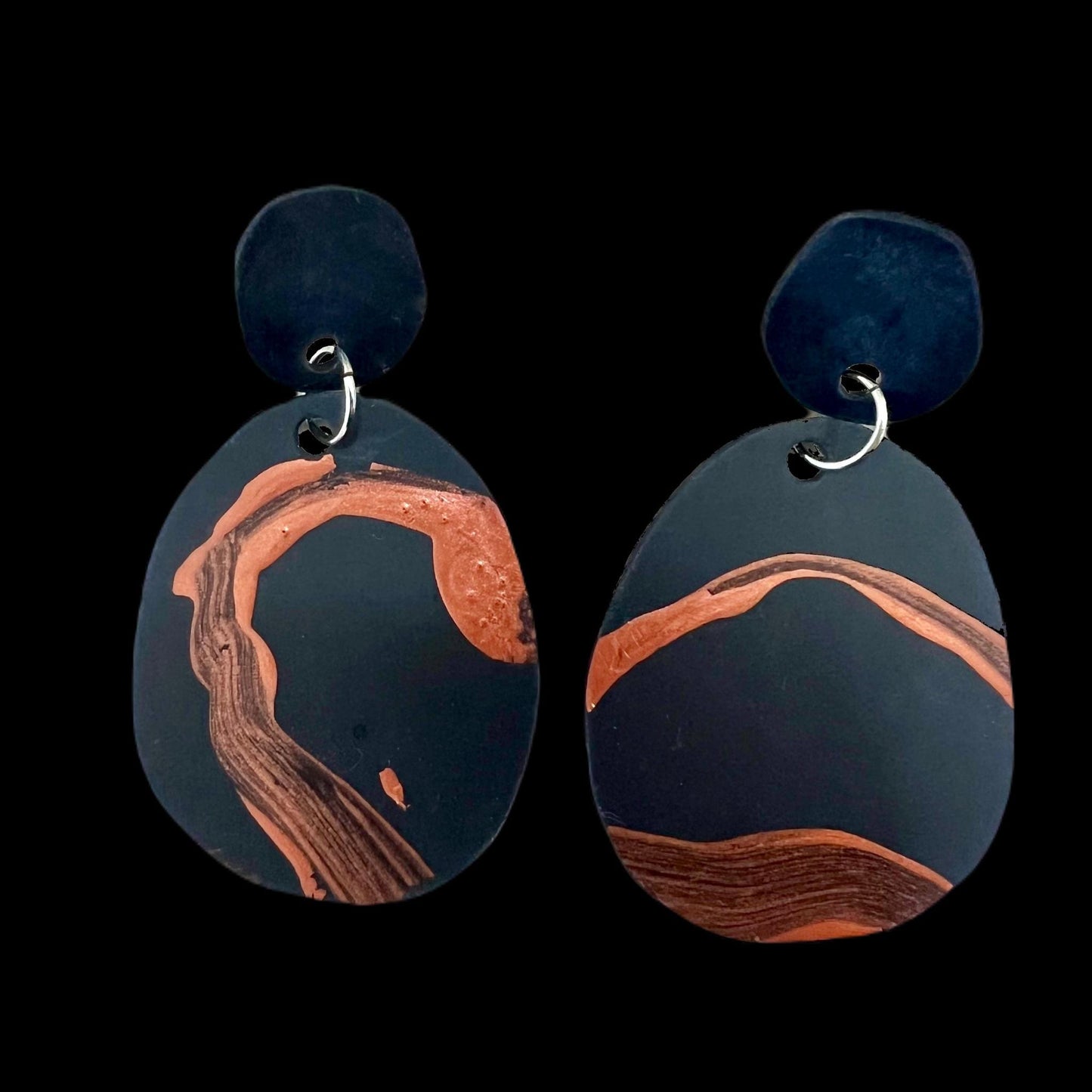 Oval shaped Rubber Earrings with abstract painted design